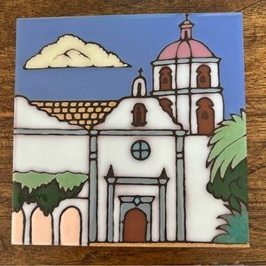 Triton Tile Vintage Hand Painted 6” Tile Decor Trivet/Hot Plate Mission